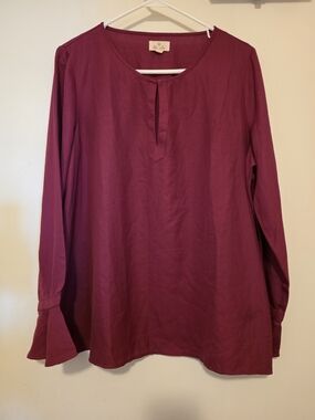 Tres Jolie Plum Keyhole Long-Sleeve Blouse